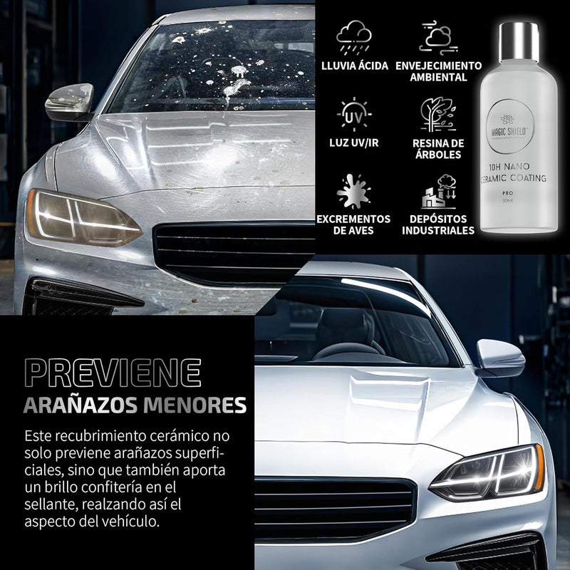 Magic Shield Ceramic Coating PRO 10H - Self-Healing | Long lasting for 2 cars+ | Advanced SiO2 Protection | Easy Application | Candy-Like Gloss | Perfect for Cars, Motorcycles, RVs, and Boats (50ml) - Image 2